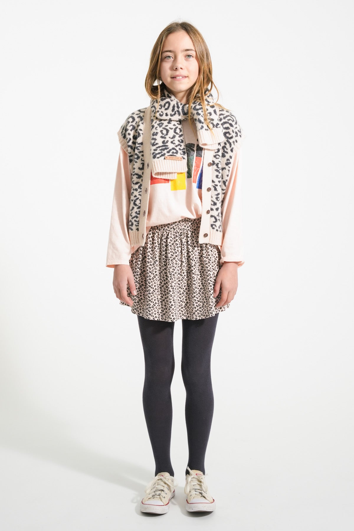 Piupiuchick Knitted Waistcoat Black Animal Print Light Pink 10 Jahre