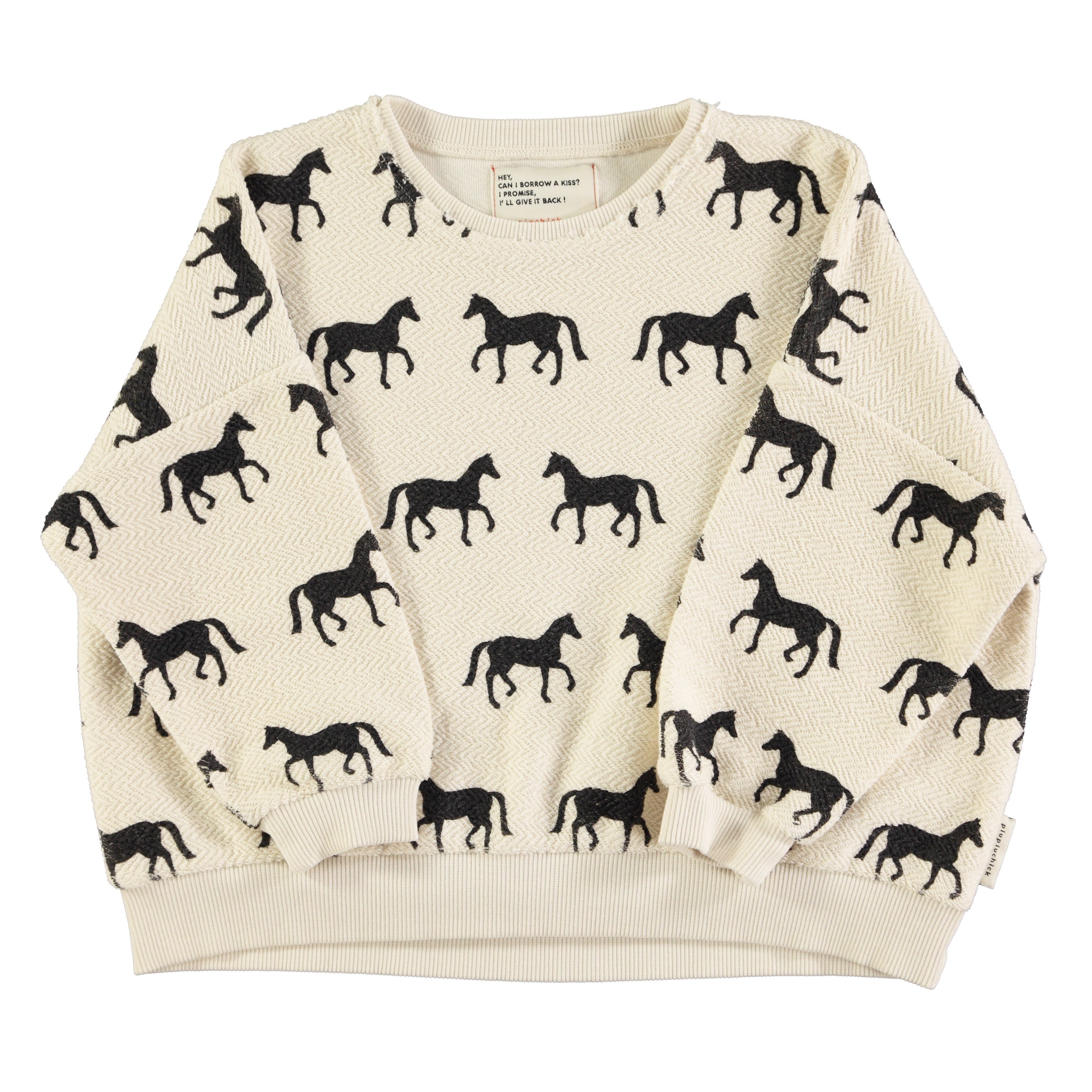 Piupiuchick Sweatshirt Black Horses Ecru 12 Monate