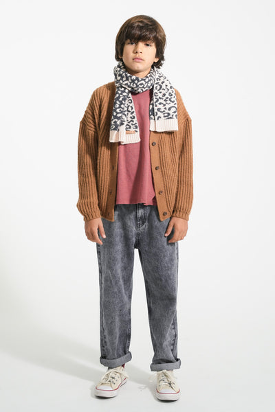 Knitted cardigan "band & crew only" print
