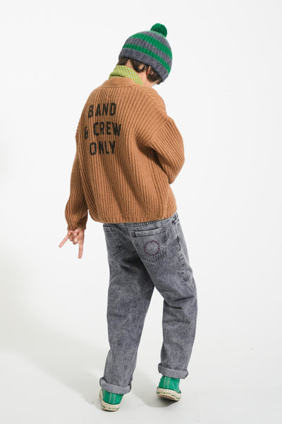 Knitted cardigan "band & crew only" print