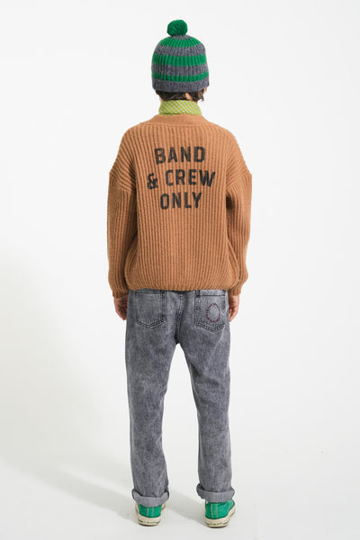Knitted cardigan "band & crew only" print