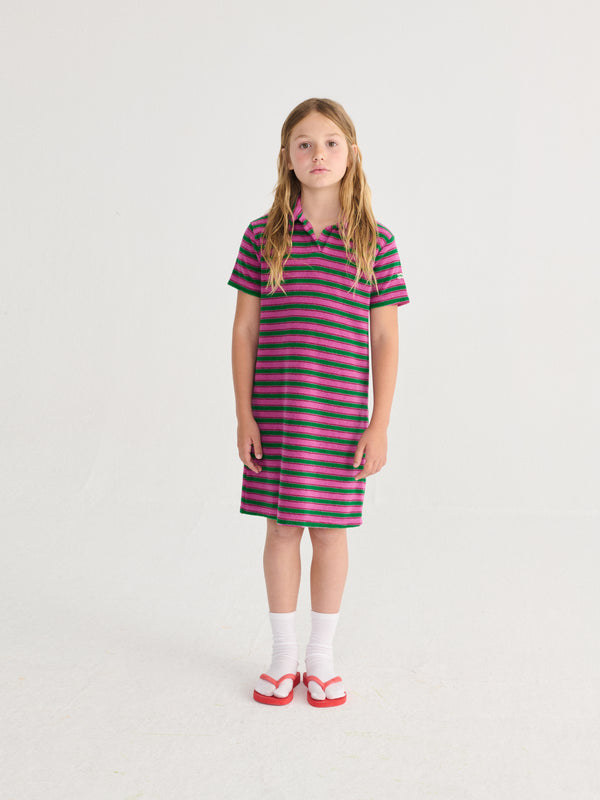 Striped terry cloth polo dress