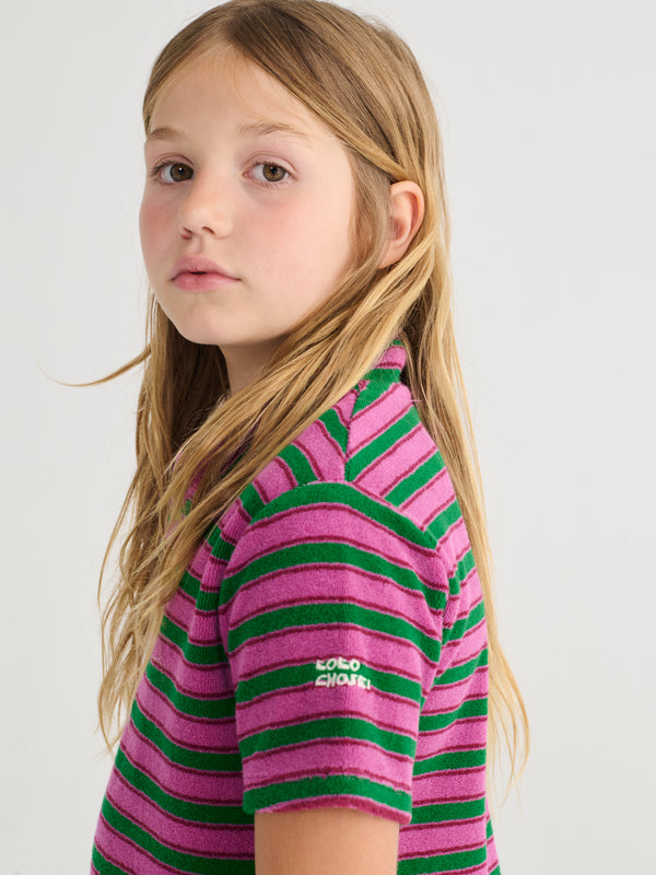 Striped terry cloth polo dress