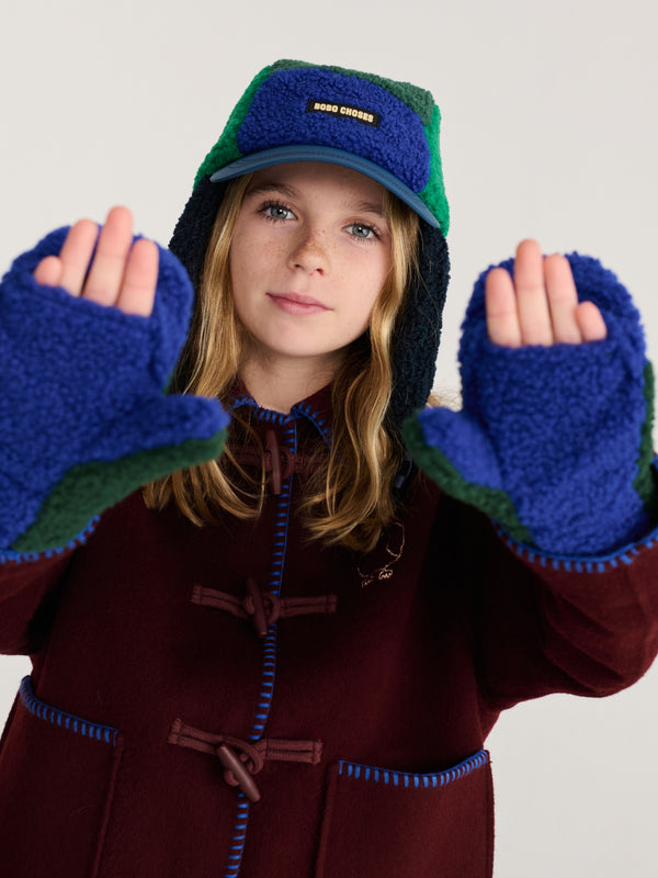 Color Block sheepskin mittens
