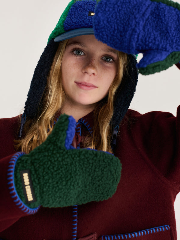Color Block sheepskin mittens
