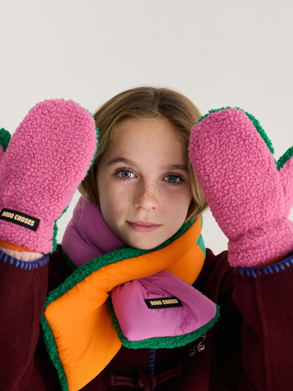 Color Block sheepskin mittens