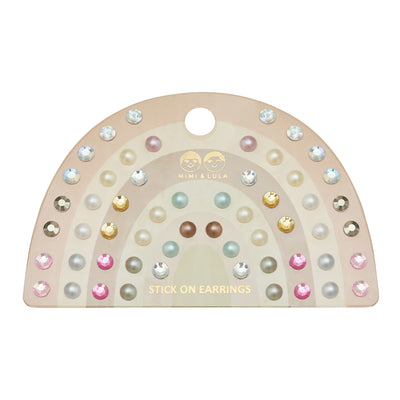 PINK GEM & PEARL STICK ON EARRINGS