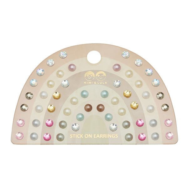 PINK GEM & PEARL STICK ON EARRINGS