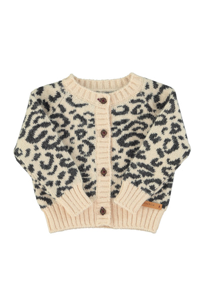Knitted baby cardigan black animal print