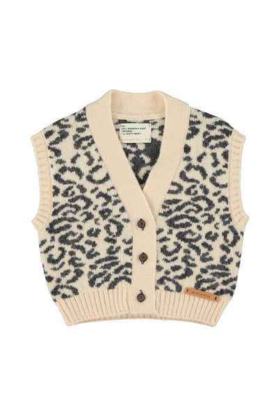 Knitted waistcoat black animal print