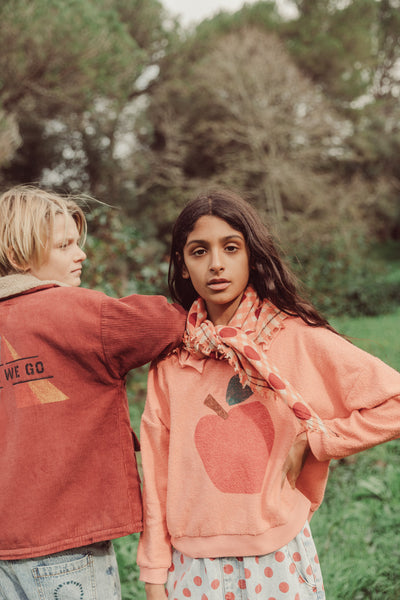 sweatshirt w/ collar apple print