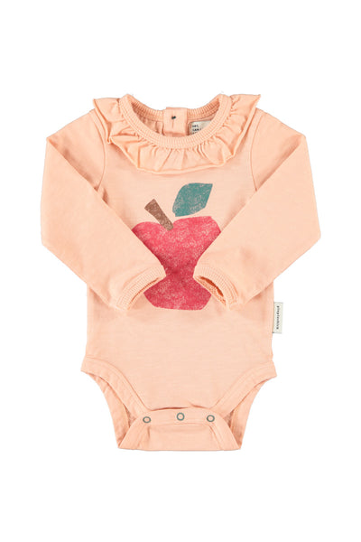 long sleeve bodysuit w/ collar red apple print