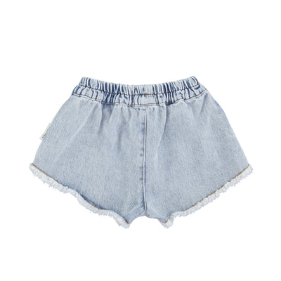 shorts w/ fringes | washed blue denim