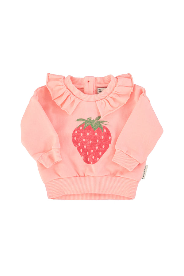 sweatshirt w/ collar strawberry print