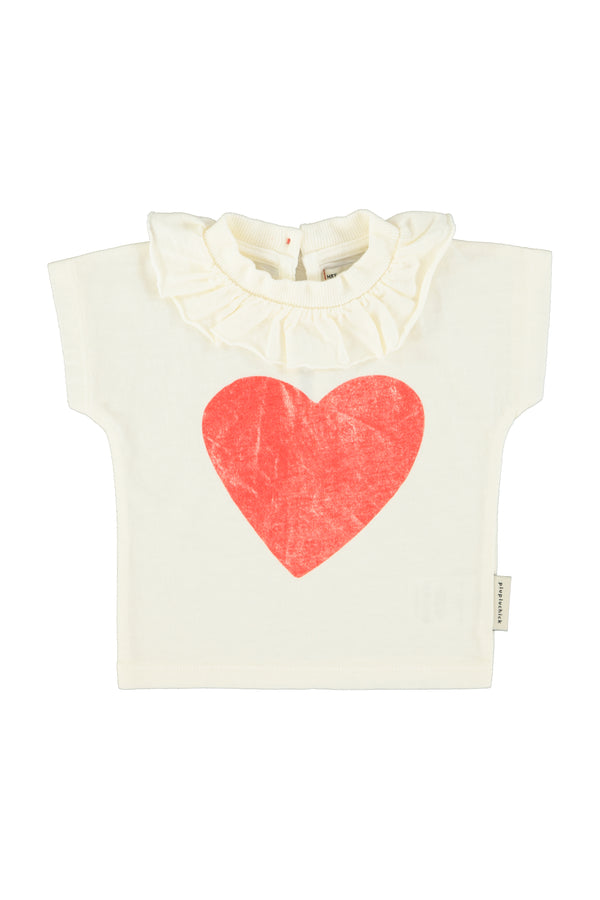 t'shirt w/ collar red heart print