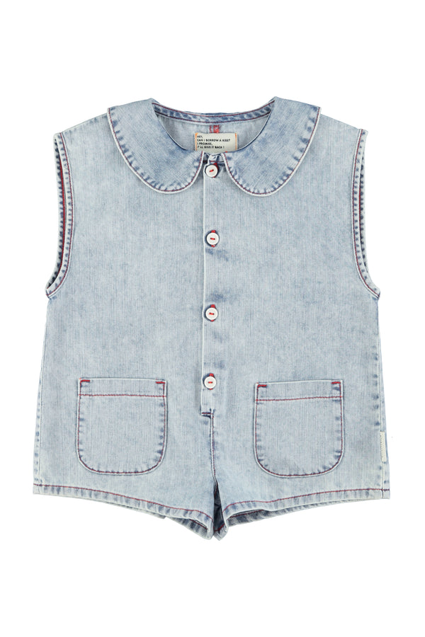 short sleeveless jumpsuit apple print