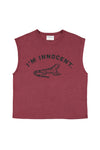 Sleeveless t-shirt w/ round neck i'm innocent" print