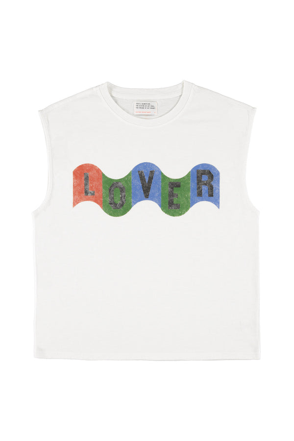 Sleeveless t-shirt w/ round neck "lover" print