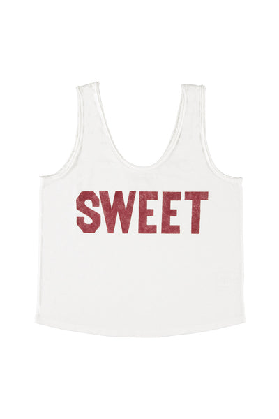 Sleeveless top w/ v-neck "sweet" print