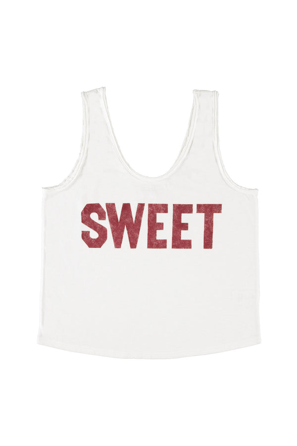 Sleeveless top w/ v-neck "sweet" print