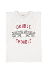 Sleeveless t-shirt w/ shoulder pads "double trouble" print