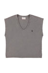 Sleeveless t-shirt w/ deep round neck "choreographer" print