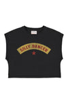 Sleeveless t-shirt/top w/ round neck "silly dancer" print