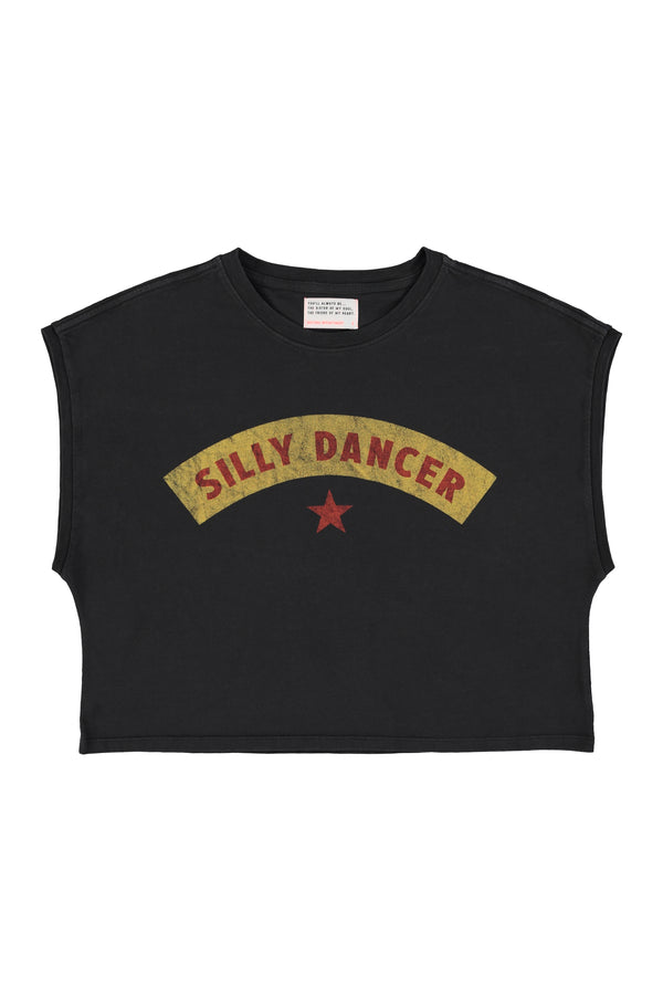 Sleeveless t-shirt/top w/ round neck "silly dancer" print